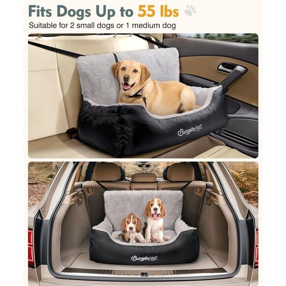 Detachable, Washable Pet Carseat, Under 55 lbs, Soft Booster, Storage Pockets - Picture 3 of 8